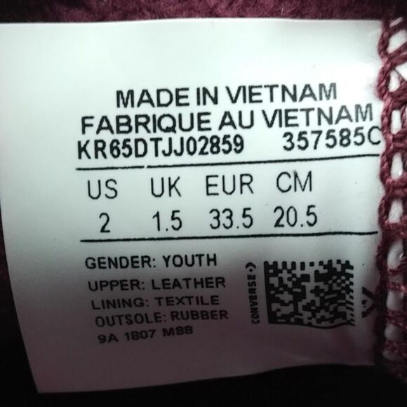 Converse Chuck Taylor All Star Low Ox Red Sangria Gum Sneakers Youth Size 2 - Picture 8 of 8